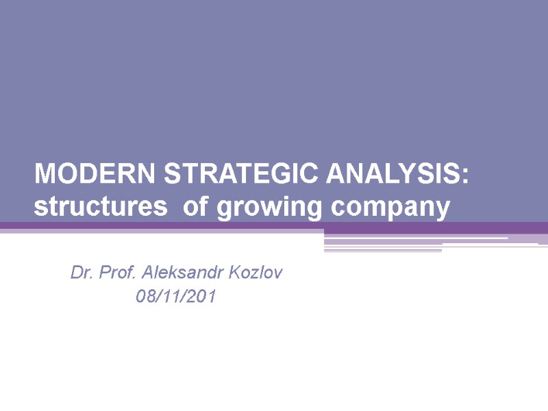 MODERN STRATEGIC ANALYSIS: structures  of growing company  Dr. Prof. Aleksandr Kozlov 08/11/201